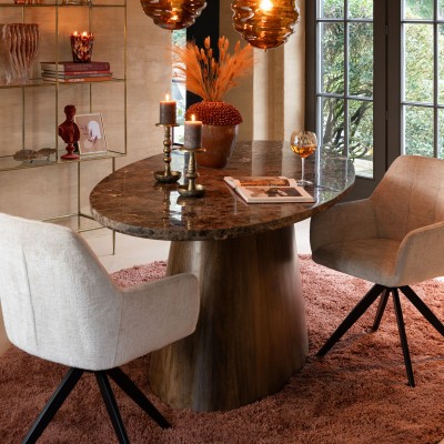 Table à manger ovale bois et marbre marron L210 10 places ROTTERDAM - HELLIN