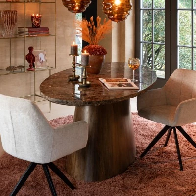 Table à manger ovale bois et marbre marron L210 10 places ROTTERDAM - HELLIN