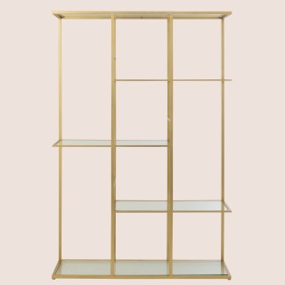 Etagère bibliothèque asymétrique en verre et métal doré BABEL - HELLIN