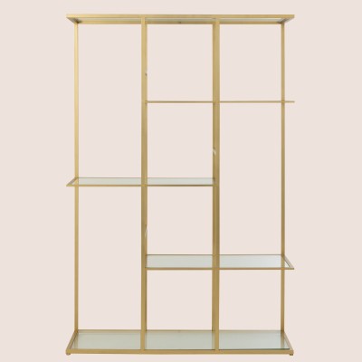 Etagère bibliothèque asymétrique en verre et métal doré BABEL - HELLIN