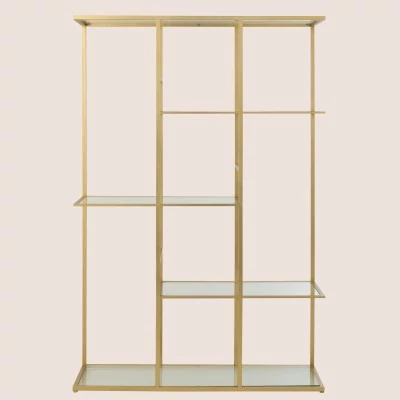 Etagère bibliothèque asymétrique en verre et métal doré BABEL - HELLIN