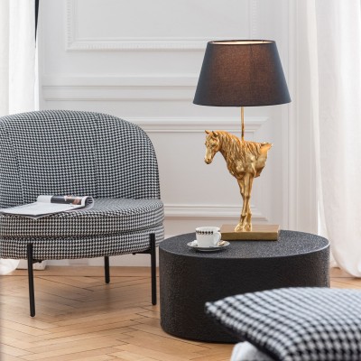 Fauteuil rond en tissu pied-de-poule noir et blanc POULEA - HELLIN