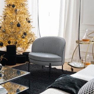 Fauteuil rond en tissu pied-de-poule noir et blanc POULEA - HELLIN
