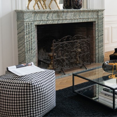 Poufs carrés en tissu pied-de-poule noir et blanc (lot de 2) POULEA - HELLIN