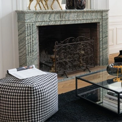 Poufs carrés en tissu pied-de-poule noir et blanc (lot de 2) POULEA - HELLIN