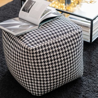 Poufs carrés en tissu pied-de-poule noir et blanc (lot de 2) POULEA - HELLIN