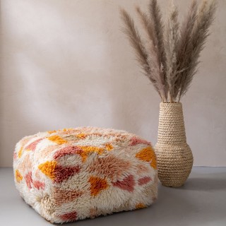 Pouf carré ethnique en laine multicolore - PATCHA