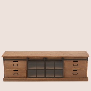 Meuble TV en bois et métal 4 tiroirs 2 portes coulissantes L160 MIRA - HELLIN
