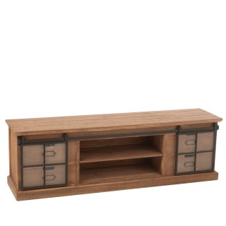 Meuble TV en bois et métal 4 tiroirs 2 portes coulissantes L160 MIRA - HELLIN