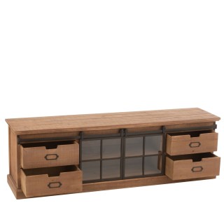 Meuble TV en bois et métal 4 tiroirs 2 portes coulissantes L160 MIRA - HELLIN