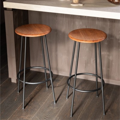 Tabourets de bar en bois et métal style industriel (lot de 2) VARNY - HELLIN