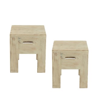Tabourets en bois massif carrés (lot de 2) TERRA - HELLIN