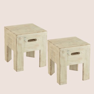 Tabourets en bois massif carrés (lot de 2) TERRA - HELLIN