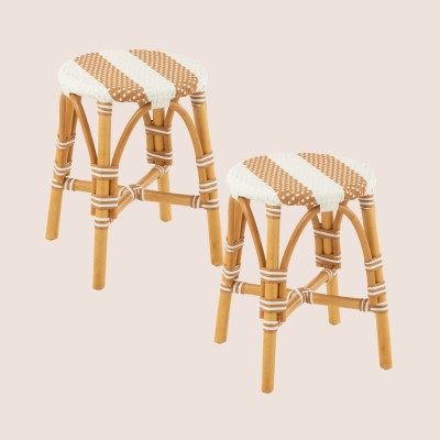 Tabourets parisiens avec assise tressée rayures (lot de 2) MONTMARTRE - HELLIN