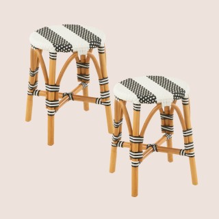Tabourets parisiens avec assise tressée rayures (lot de 2) MONTMARTRE - HELLIN