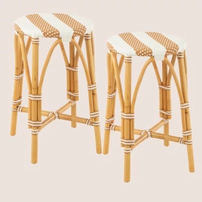 Tabourets de bar parisiens assise tressée rayures (lot de 2) MONTMARTRE - HELLIN