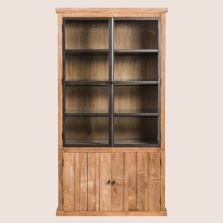 Buffet haut en bois et portes vitrées en bois massif pour une ambiance industrielle chic