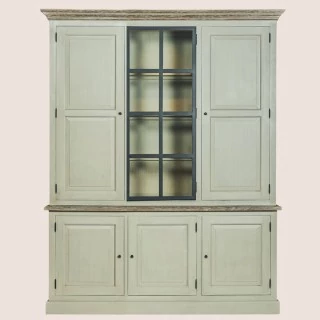 Vaisselier en bois et portes vitrées VILLAS pour une ambiance authentique et chaleureuse.