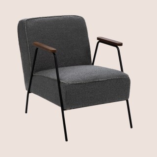 Fauteuil vintage en tissu uni et pieds métal SINTRA - HELLIN