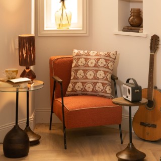 Fauteuil vintage en tissu uni et pieds métal SINTRA - HELLIN