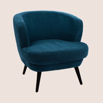 Fauteuil rétro en velours côtelé bleu et piétement noir DAGOBERT - HELLIN