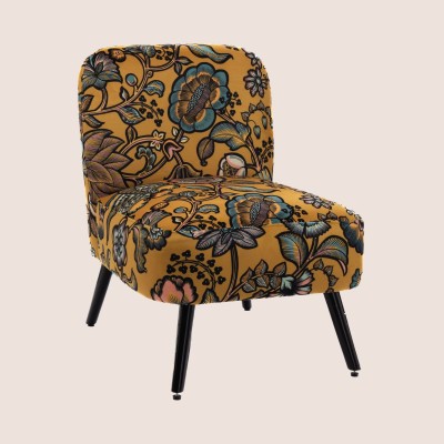 Fauteuil bucolique en tissu et pieds noirs INDIA - HELLIN