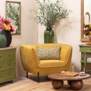 Fauteuil de salon 1 place jaune et piétement noir DIJON - HELLIN