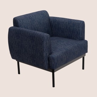 Fauteuil contemporain en tissu bleu et pieds en métal noir LOYD - HELLIN