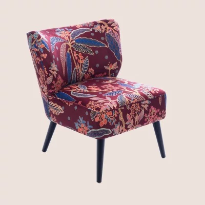 Fauteuil crapaud en velours prune à motifs VIOLETTE - HELLIN