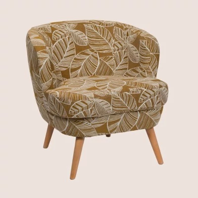 Fauteuil rétro en tissu jacquard motifs floraux DAGOBERT - HELLIN