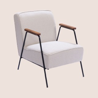 Fauteuil en tissu à chevrons ivoire et gris SINTRA - HELLIN