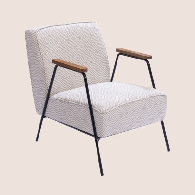 Fauteuil en tissu à carreaux ivoire et gris SINTRA - HELLIN