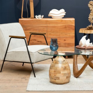 Fauteuil en tissu à carreaux ivoire et gris SINTRA - HELLIN