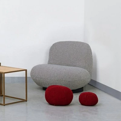 Fauteuil bas pivotant en tissu bouclette JEAN - HELLIN