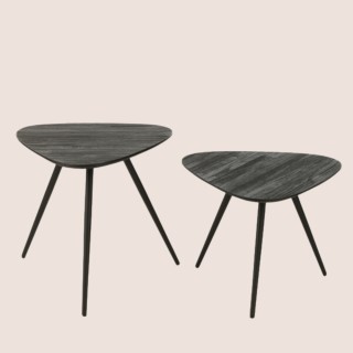 Table basse gigogne en teck recyclé brossé et en métal (set de 2) -HELLIN