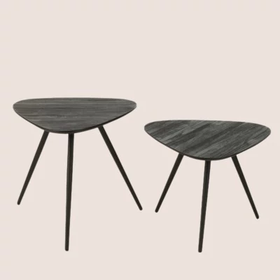 Table basse gigogne en teck recyclé brossé et en métal (set de 2) -HELLIN