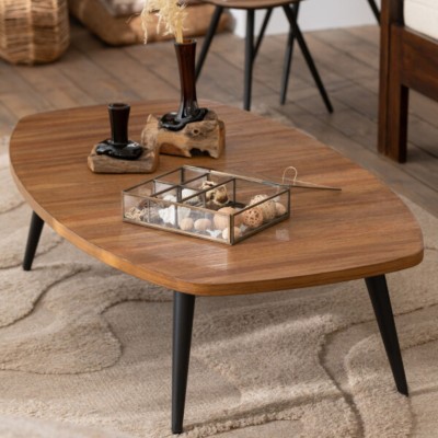 Table basse ovale en teck recyclé brossé et en métal L120 - HELLIN