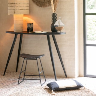 Tabouret rectangulaire en teck recyclé brossé et en métal (lot de 2) -HELLIN