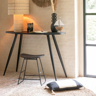 Tabouret rectangulaire en teck recyclé brossé et en métal (lot de 2) -HELLIN