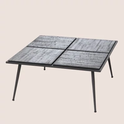 Table basse carrée en teck recyclé et métal noir NAIROBI - HELLIN