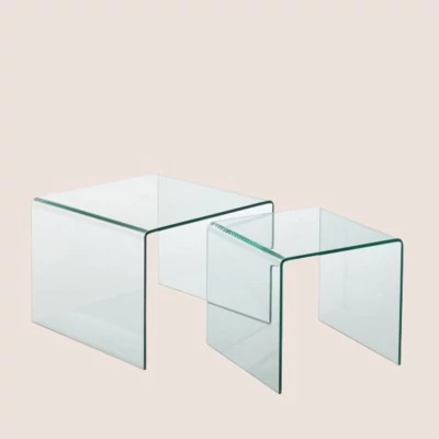 Tables basses carrées gigognes en verre L65 (lot de 2) GALLE - HELLIN