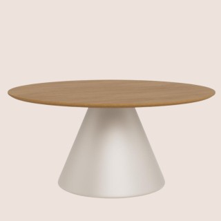 Table basse ronde en bois et métal grège D85 GIROLLE - HELLIn