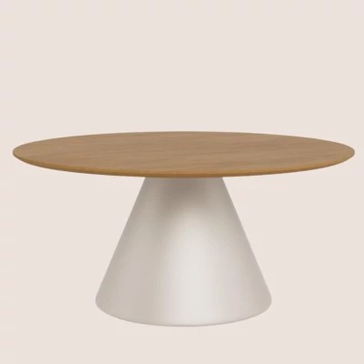 Table basse ronde en bois et métal grège D85 GIROLLE - HELLIn