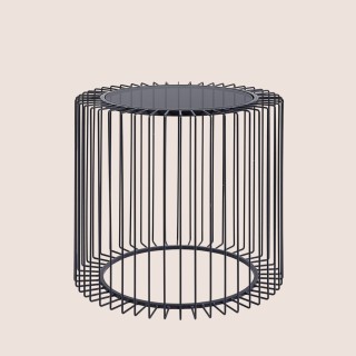 Table basse ronde filaire en verre et en métal noir D50 SPIRALE - HELLIN