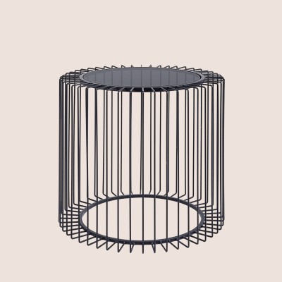 Table basse ronde filaire en verre et en métal noir D50 SPIRALE - HELLIN