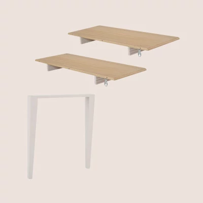 Lot de 2 allonges bois/grège table ronde D105 pieds fuseau VICTORIA - HELLIN