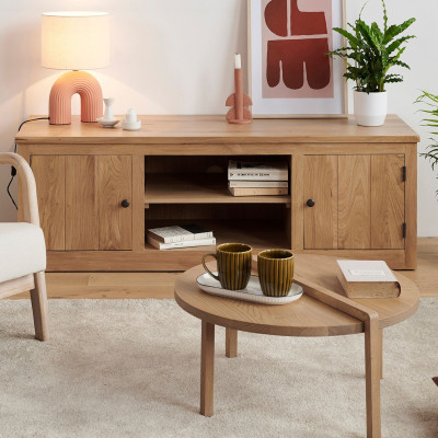 Meuble tv en chêne massif avec plusieurs rangements - Hellin