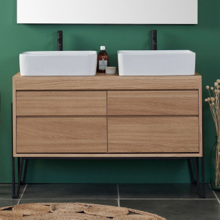 Meuble double vasque en bois L120 + 2 vasques BRIGHTON - HELLIN