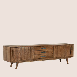 Meuble TV vintage en manguier 2 portes 3 tiroirs L200 SHEILA - HELLIN