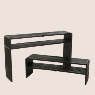 Console gigogne à double plateau en teck recyclé (set de 2) -HELLIN